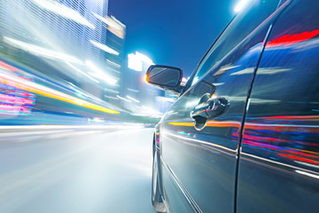 Obraz premium car on the road with motion blur background