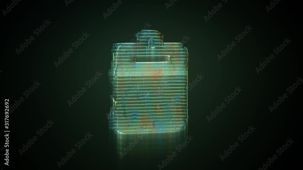 Poster 3d rendering glowing hologram of symbol of empty clipboard distorted glitch green old tv screen on b