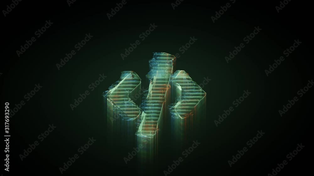 Poster 3d rendering glowing hologram of symbol of code tag distorted glitch green old tv screen on black ba