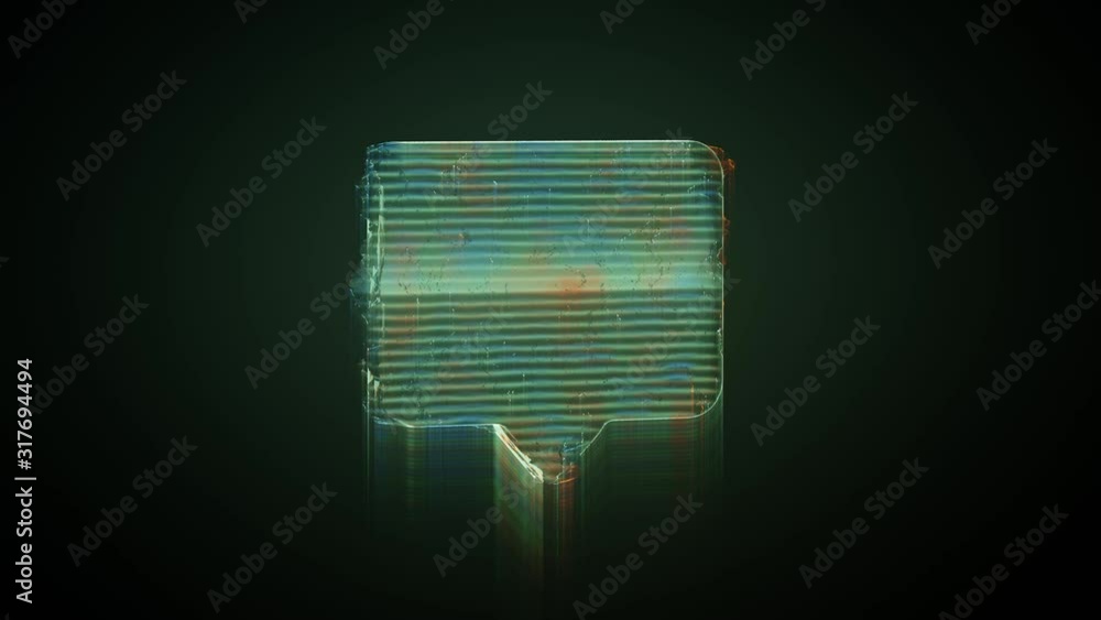 Aufkleber 3d rendering glowing hologram of symbol of rectangular chat bubble distorted glitch green old tv scr