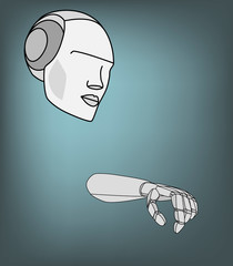the robot holds out his hand. vector illustration.