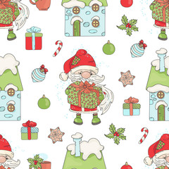 Fototapeta premium SANTA GIFT New Year And Merry Christmas Winter Holiday Seamless Pattern Vector Illustration for Print Fabric and Digital Paper
