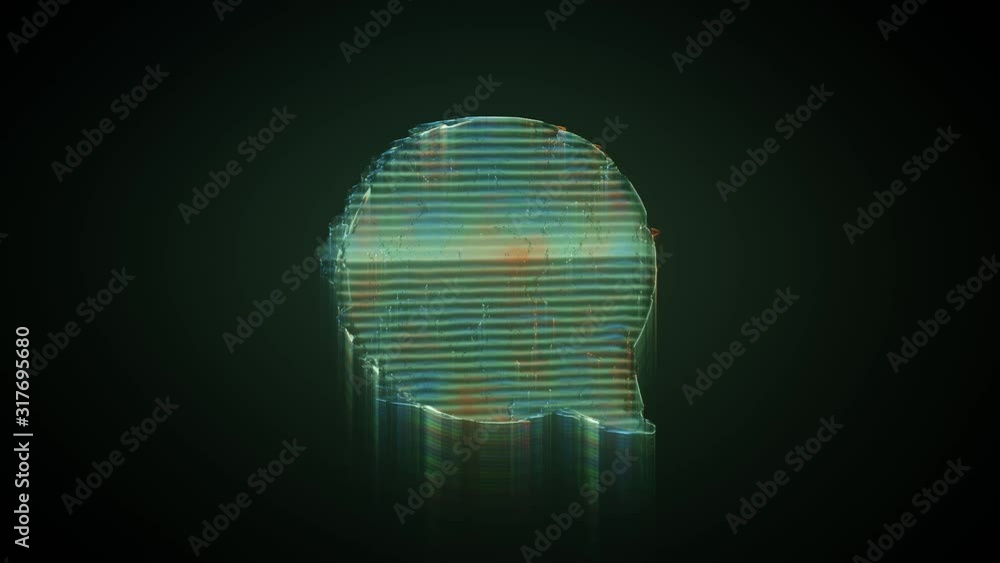 Poster 3d rendering glowing hologram of symbol of rounded chat bubble distorted glitch green old tv screen 