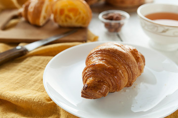 Croissant Puff pastry bagel. Traditional european pastries. French cuisine