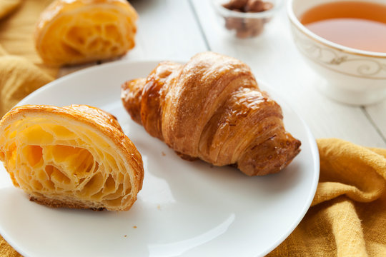 Croissant Puff pastry bagel. Traditional european pastries. French cuisine
