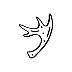 Naklejka premium Animal horn hand drawn doodle vector line art illustration, sticker, icon. Black monochrome design. Isolated on white background. Easy to change color. Design element. Magic, witchcraft tools. Witch