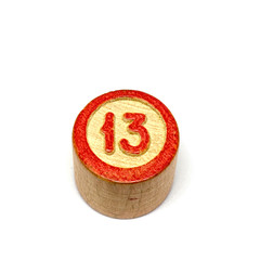 Wooden lotto barrels with numbers, bingo game. Board family game. Isolated on white background.