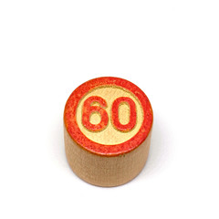 Wooden lotto barrels with numbers, bingo game. Board family game. Isolated on white background.