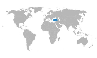 Qatar, turkey map highlighted on world map. Bilateral foreign policy, trade relations.