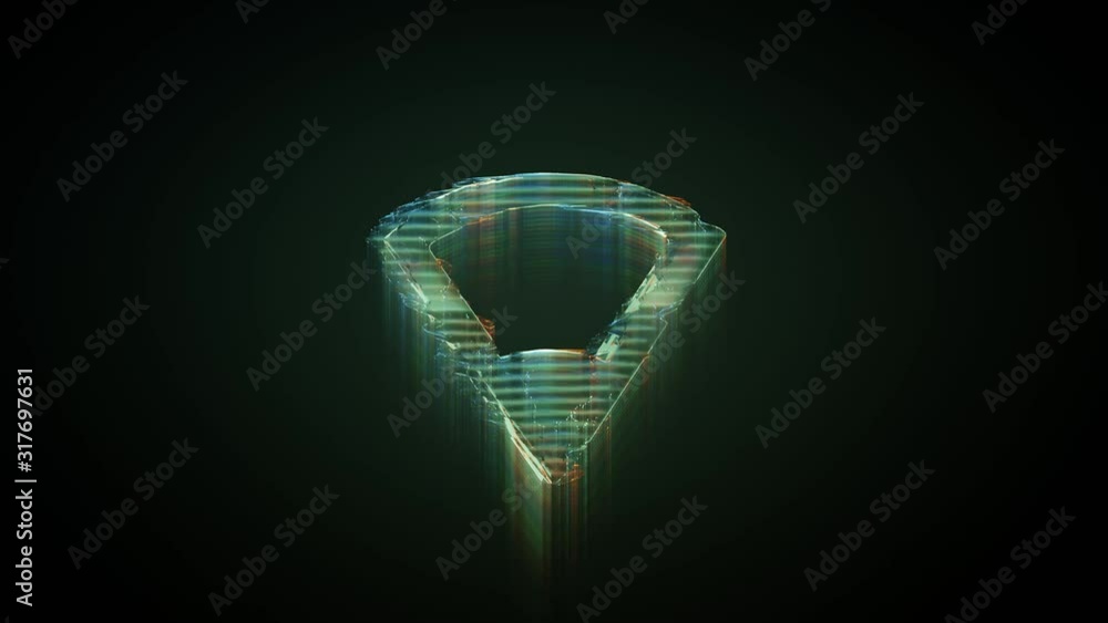 Poster 3d rendering glowing hologram of symbol of connection volume low distorted glitch green old tv scree