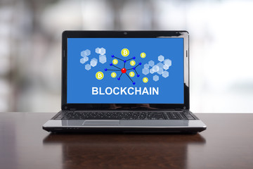 Blockchain concept on a laptop