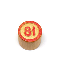Wooden lotto barrels with numbers, bingo game. Board family game. Isolated on white background.