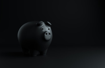 Minimal black piggy bank mock up concept. Business copy space black minimalist style background.