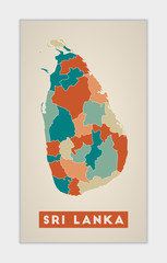 Sri Lanka poster. Map of the country with colorful regions. Shape of Sri Lanka with country name. Charming vector illustration.