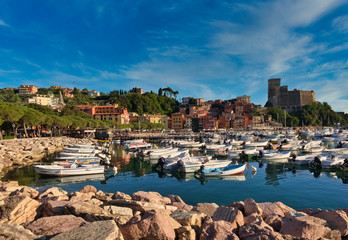 Fototapeta na wymiar Panorama marina of San Terenzo lerici Liguria Italy