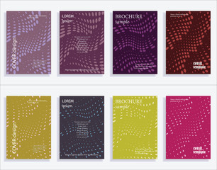 Minimalistic cover design templates. Set of layouts for covers of books, albums, notebooks, reports, magazines. Line halftone gradient effect, flat modern abstract design. Geometric mock-up texture