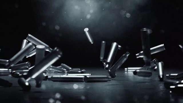 Gun Bullet Shells Falling Raining on the Ground