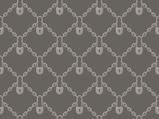 Fototapeta premium Vector seamless plastic texture chain with lock. Dark background.