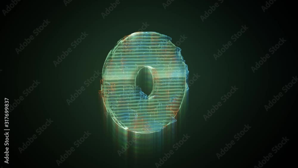 Poster 3d rendering glowing hologram of symbol of circle with hole in the middle distorted glitch green old