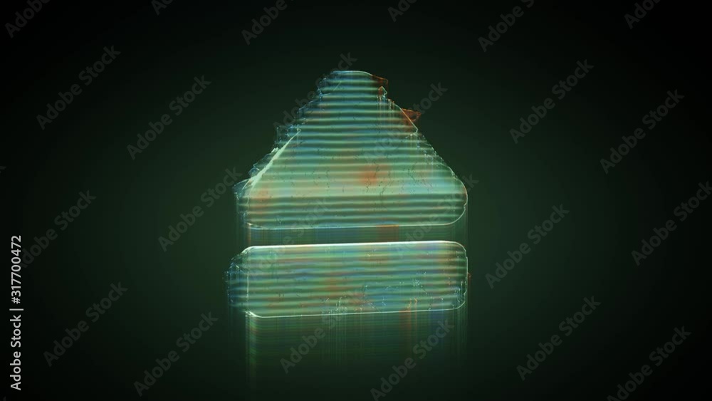 Poster 3d rendering glowing hologram of symbol of eject symbol distorted glitch green old tv screen on blac