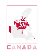 Canada Logo. Map of Canada with country name and flag. Authentic vector illustration.
