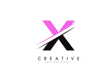 X Letter Logo Design with a Creative Cut and Pink Color.