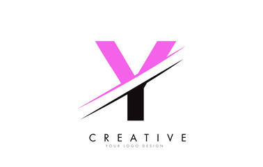 Y Letter Logo Design with a Creative Cut and Pink Color.