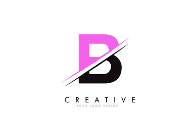 B Letter Logo Design with a Creative Cut and Pink Color.