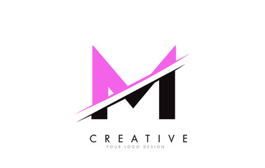 M Letter Logo Design with a Creative Cut and Pink Color.