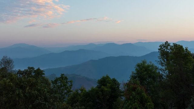 Time lapse Natural background, landscape with mountains, forest, Sky and clouds in the morning at Mae Moei National Park Tak Province Northern region of Thailand