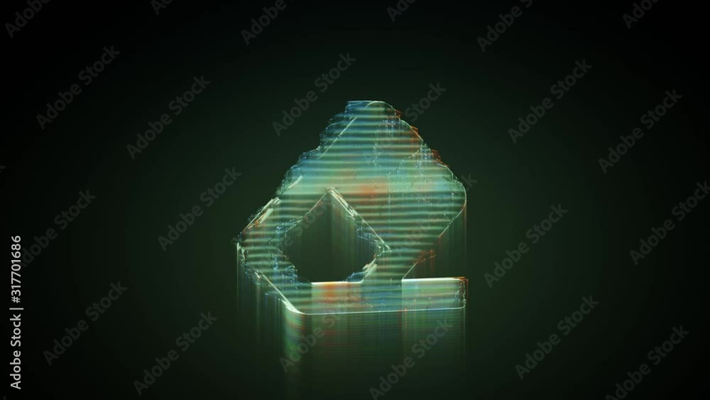 Poster 3d rendering glowing hologram of symbol of eraser on surface distorted glitch green old tv screen on