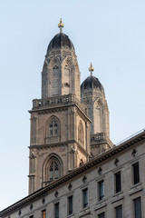 Fototapeta na wymiar Grossm@unster cathedral in Zurich. Street view