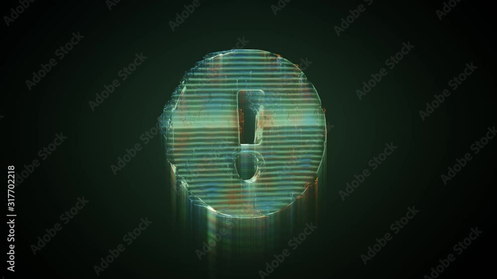 Poster 3d rendering glowing hologram of symbol of exclamation symbol in circle distorted glitch green old t