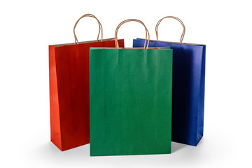 Group of colorful paper shopping bags isolated on white background
