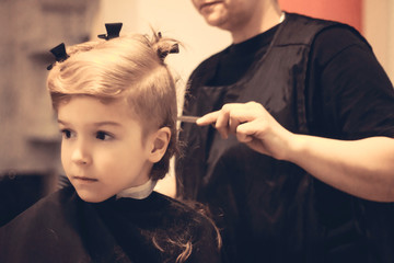 Cute boy getting a haircut.