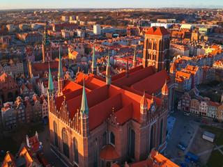 Aerial view of the St. Mary's Basilica in Gdansk at sunrise, Poland © Patryk Kosmider