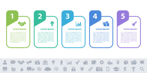 Infographic design business concept vector illustration with 5 steps or options or processes represent work flow or diagram or web button banner