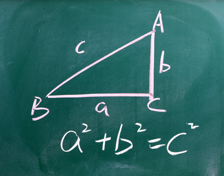 Right triangle with pythagorean formula on a blackboard