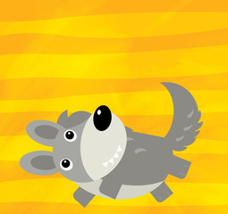 cartoon scene with farm animal wolf on yellow stripes illustration