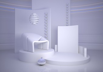 Abstract composition on the theme of the interior. Futurism. 3D illustration