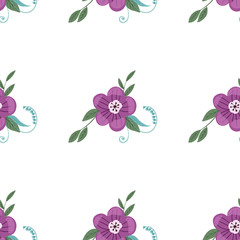 Seamless pattern with colorful hand drawn flowers. Original textile, wrapping paper, wall art surface design. Vector illustration. Floral simple minimalistic graphic design