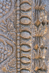 Vertical ornament on a stone from the archaeological site of Safed Citadel in Israel
