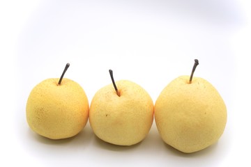apple and pear on white background 