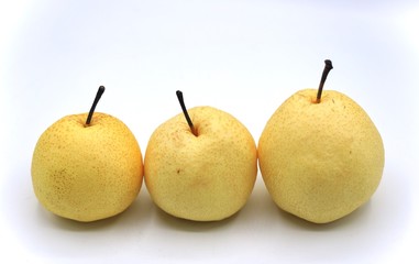pear and apple on white background
