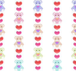 Obraz premium テディベアとハート シームレスパターン