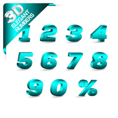 A set of 3D Numbers and percentage sign in Greenish color