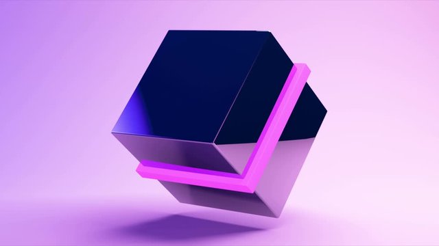 Abstract 3d rendering with cube, animated background with moving geometric shapes.  Seamless 4k video.