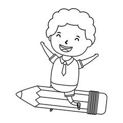cute little student boy with seated in pencil