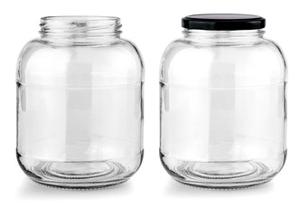 Empty glass jar isolated on a white background