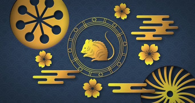 Chinese new year animation of a rat in a spinning wheel 4k